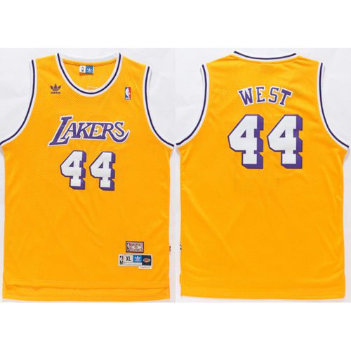 Los Angeles Lakers #44 Jerry West Gold Throwback Stitched Jersey Mens