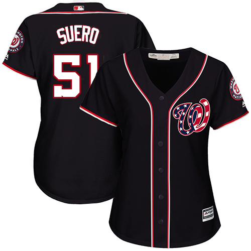 Washington Nationals #51 Wander Suero Navy Blue Alternate Women's Stitched Jersey Womens