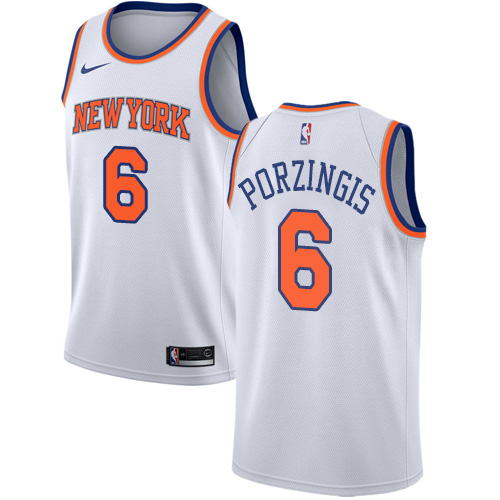 New York Knicks #6 Kristaps Porzingis White Womens Swingman Association Edition Jersey Womens