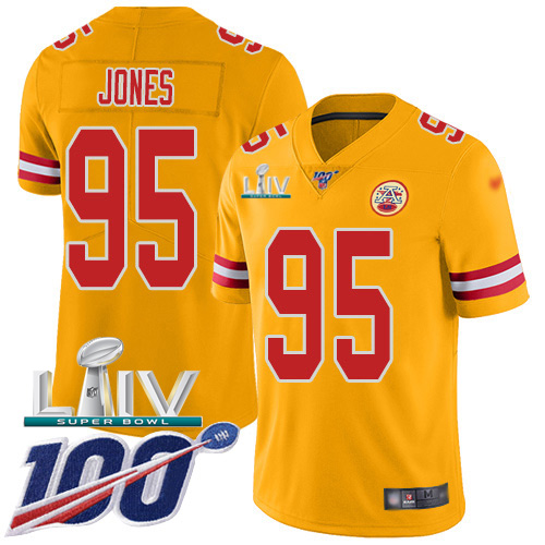 Chiefs #95 Chris Jones Gold Super Bowl LIV 2020 Youth Stitched Limited Inverted Legend 100th Season Jersey