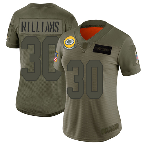 Green Bay Packers #30 Jamaal Williams Camo Women's Stitched Limited 2019 Salute to Service Jersey Womens