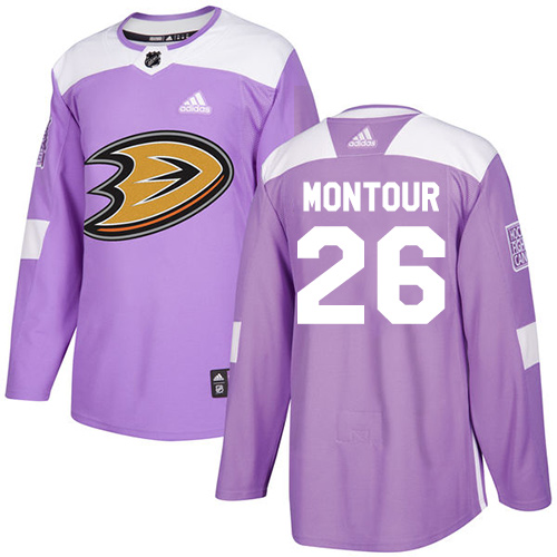 Adidas Anaheim Ducks #26 Brandon Montour Purple Authentic Fights Cancer Stitched Jersey Men's