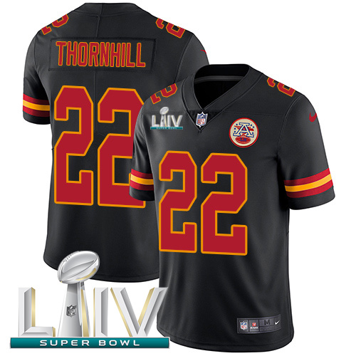 Kansas City Chiefs #22 Juan Thornhill Black Super Bowl LIV 2020 Youth Stitched Limited Rush Jersey Youth