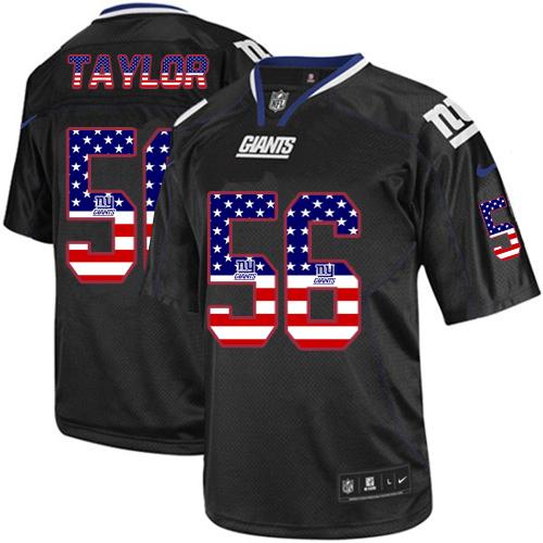 Giants #56 Lawrence Taylor Black Men's Stitched Elite USA Flag Fashion Jersey