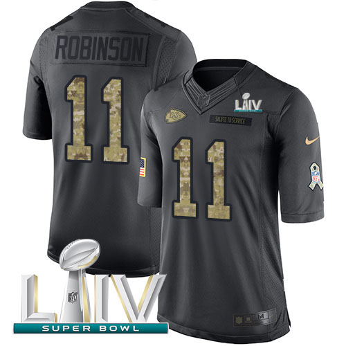 Kansas City Chiefs #11 Demarcus Robinson Black Super Bowl LIV 2020 Men's Stitched Limited 2016 Salute to Service Jersey Men's