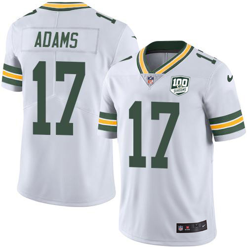Packers #17 Davante Adams White Men's 100th Season Stitched Vapor Untouchable Limited Jersey