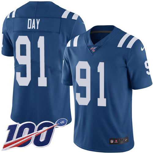 Indianapolis Colts #91 Sheldon Day Royal Blue Team Color Men's Stitched 100th Season Vapor Untouchable Limited Jersey Men's