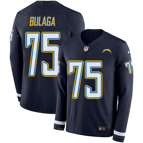 Los Angeles Chargers #75 Bryan Bulaga Navy Blue Team Color Men's Stitched Limited Therma Long Sleeve Jersey Men's