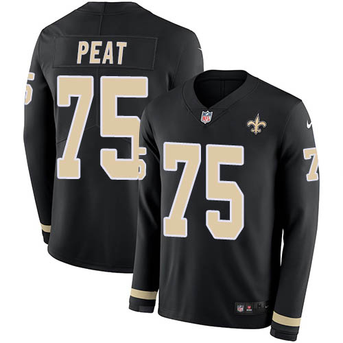 New Orleans Saints #75 Andrus Peat Black Team Color Youth Stitched Limited Therma Long Sleeve Jersey Youth