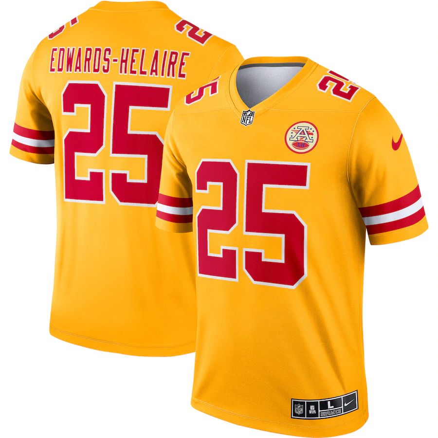 Kansas City Chiefs #25 Clyde Edwards-Helaire Men's Gold Inverted Legend Jersey