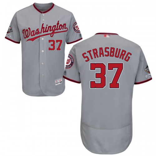 Washington Nationals #37 Stephen Strasburg Grey Flexbase Authentic Collection 2019 World Series Champions Stitched Jersey Men's