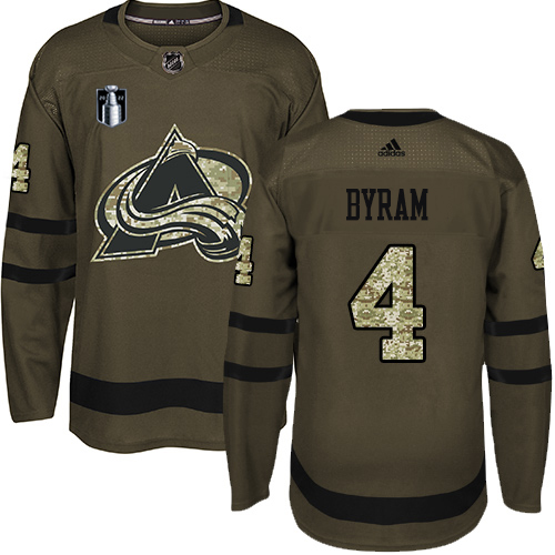 Adidas Colorado Avalanche #4 Bowen Byram Green Youth 2022 Stanley Cup Final Patch Salute to Service Stitched Jersey Youth