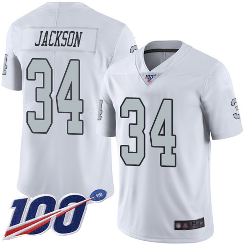 Raiders #34 Bo Jackson White Men's Stitched Limited Rush 100th Season Jersey