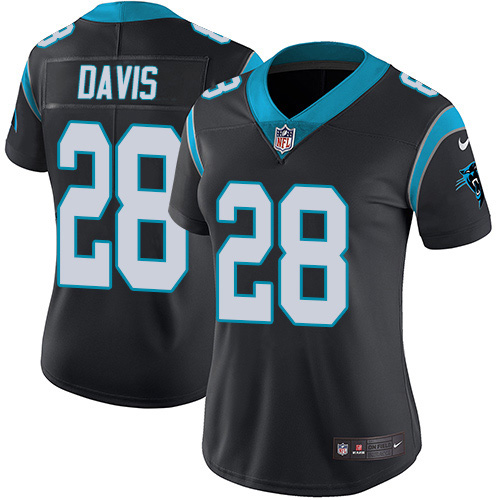 Carolina Panthers #28 Mike Davis Black Team Color Women's Stitched Vapor Untouchable Limited Jersey Womens