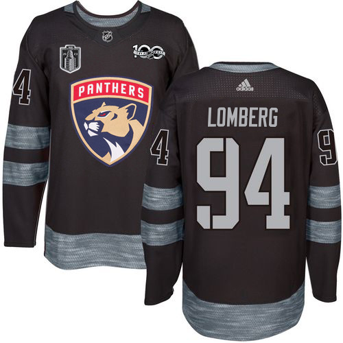 Adidas Panthers #94 Ryan Lomberg Black 2023 Stanley Cup Final Patch 100th Anniversary Stitched Jersey