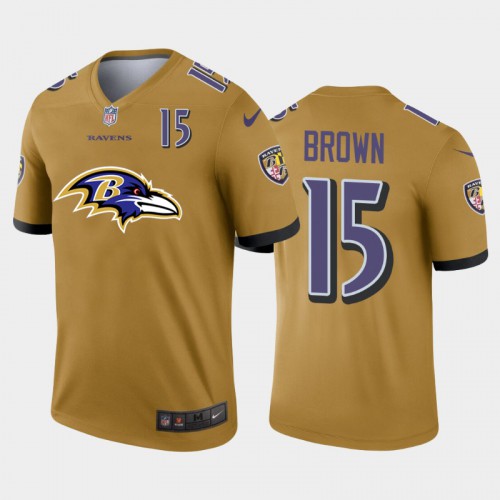 Baltimore Baltimore Ravens #15 Marquise Brown Gold Men's Big Team Logo Player Vapor Limited Jersey Men's