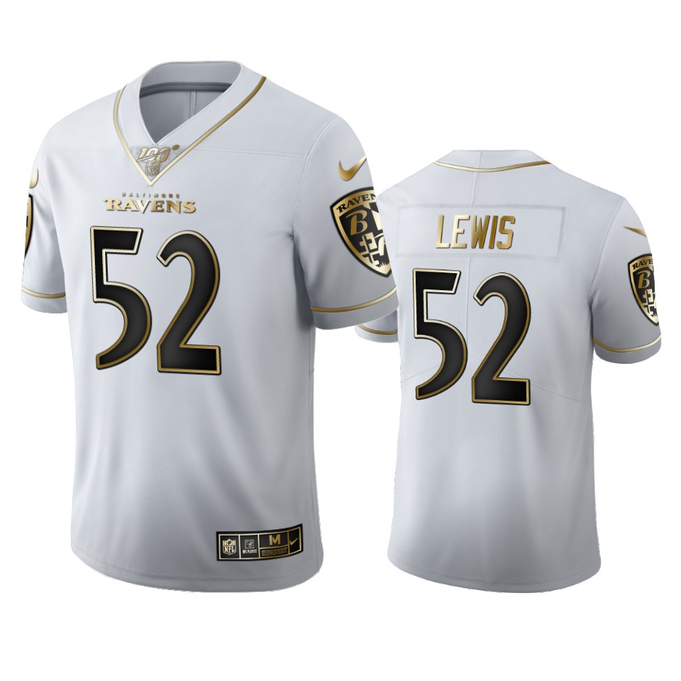 Baltimore Ravens #52 Ray Lewis Men's White Golden Edition Vapor Limited 100 Jersey