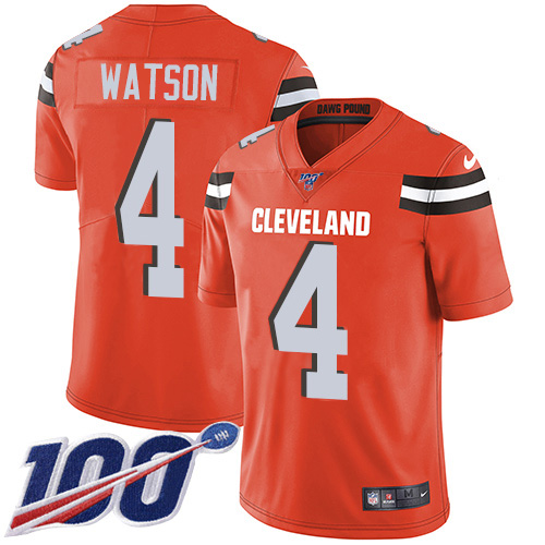 Browns #4 Deshaun Watson Orange Alternate Men's Stitched 100th Season Vapor Untouchable Limited Jersey