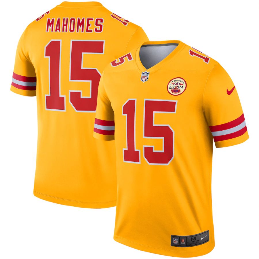 Kansas City Chiefs #15 Patrick Mahomes Men's Gold Inverted Legend Jersey
