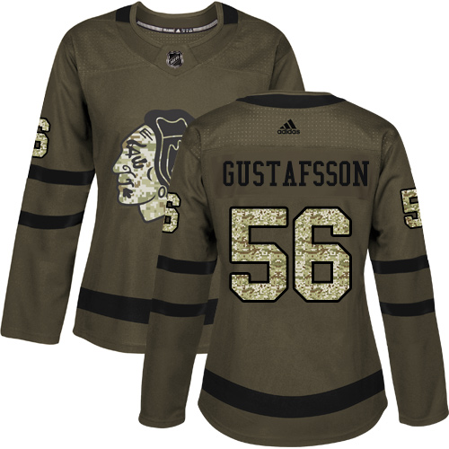Adidas Chicago Blackhawks #56 Erik Gustafsson Green Salute to Service Women's Stitched Jersey Womens
