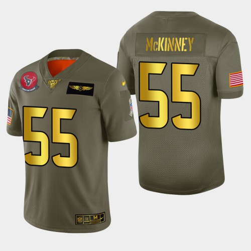 Houston Texans #55 Benardrick McKinney Men's Olive Gold 2019 Salute to Service 100 Limited Jersey Men's