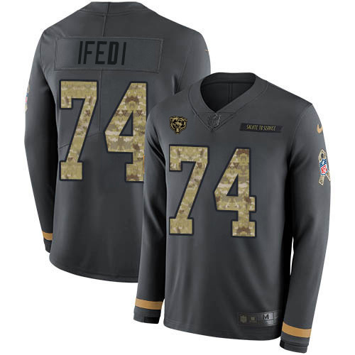 Chicago Bears #74 Germain Ifedi Anthracite Salute to Service Youth Stitched Limited Therma Long Sleeve Jersey Youth