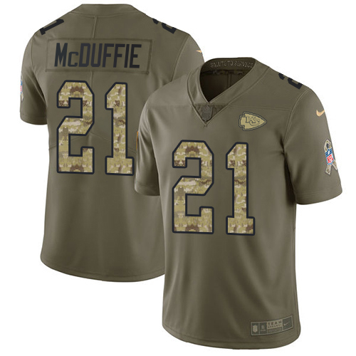 Chiefs #21 Trent McDuffie Olive/Camo Youth Stitched Limited 2017 Salute To Service Jersey