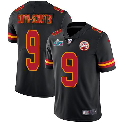 Chiefs #9 JuJu Smith-Schuster Black Super Bowl LVII Patch Youth Stitched Limited Rush Jersey