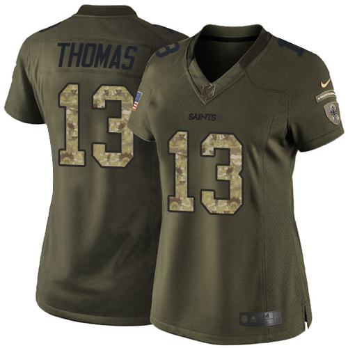 Saints #13 Michael Thomas Green Women's Stitched Limited 2015 Salute To Service Jersey