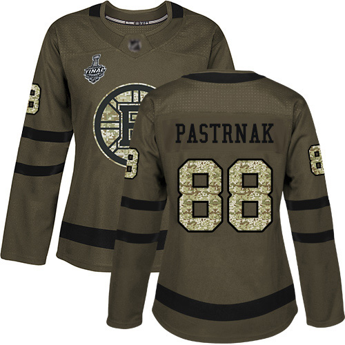 Adidas Boston Bruins #88 David Pastrnak Green Salute to Service Stanley Cup Final Bound Women's Stitched Jersey Womens