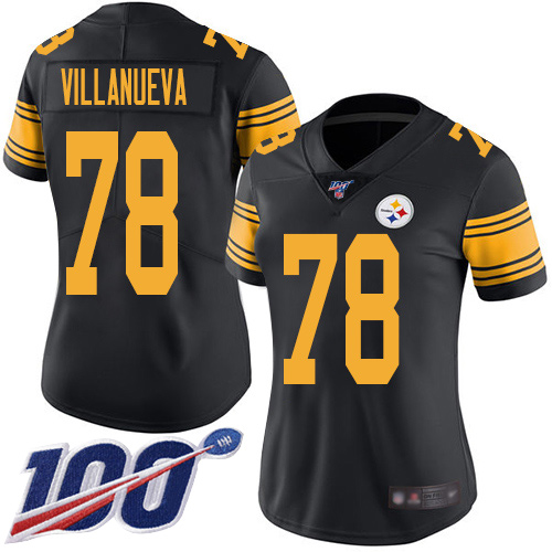 Pittsburgh Steelers #78 Alejandro Villanueva Black Women's Stitched Limited Rush 100th Season Jersey Womens