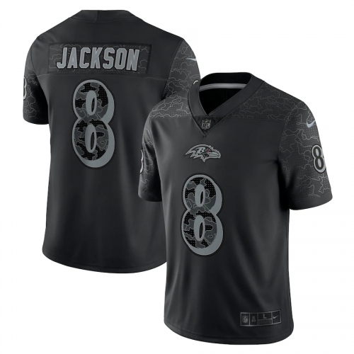 Youth Baltimore Ravens #8 Lamar Jackson Black Black Reflective Limited Jersey