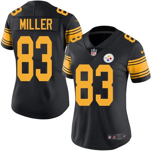 Pittsburgh Steelers #83 Heath Miller Black Women's Stitched Limited Rush Jersey Womens