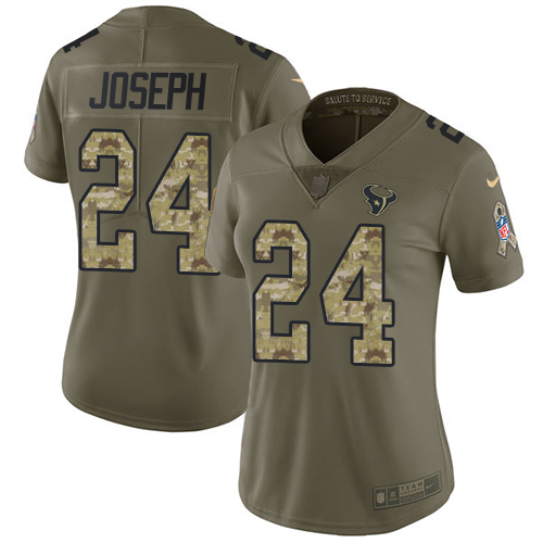 Houston Texans #24 Johnathan Joseph Olive/Camo Women's Stitched Limited 2017 Salute to Service Jersey Womens