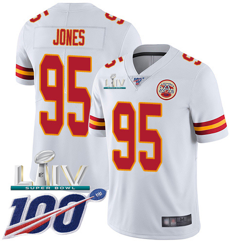 Chiefs #95 Chris Jones White Super Bowl LIV 2020 Youth Stitched 100th Season Vapor Untouchable Limited Jersey