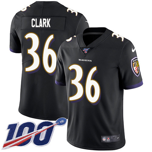 Baltimore Ravens #36 Chuck Clark Black Alternate Youth Stitched 100th Season Vapor Untouchable Limited Jersey Youth