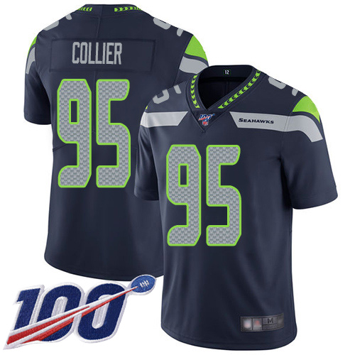 Seattle Seahawks #95 L.J. Collier Steel Blue Team Color Men's Stitched 100th Season Vapor Limited Jersey Men's