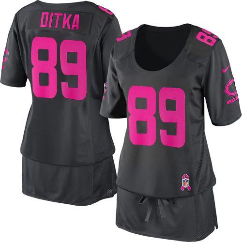 Bears #89 Mike Ditka Dark Grey Women's Breast Cancer Awareness Stitched Elite Jersey