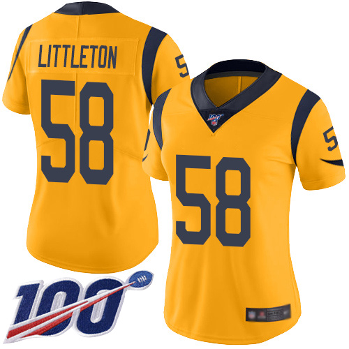 Los Angeles Rams #58 Cory Littleton Gold Women's Stitched Limited Rush 100th Season Jersey Womens