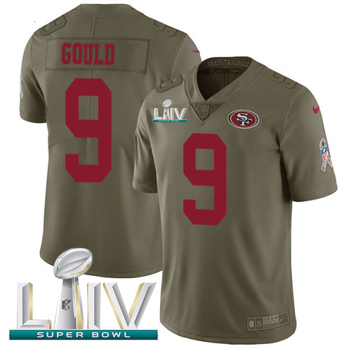 San Francisco 49ers #9 Robbie Gould Olive Super Bowl LIV 2020 Youth Stitched Limited 2017 Salute To Service Jersey Youth