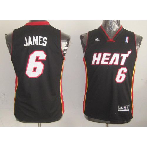 Miami Heat #6 LeBron James Black Stitched Youth Jersey Youth