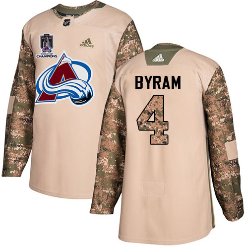 Adidas Colorado Avalanche #4 Bowen Byram Camo Authentic Youth 2022 Stanley Cup Champions Veterans Day Stitched Jersey Youth