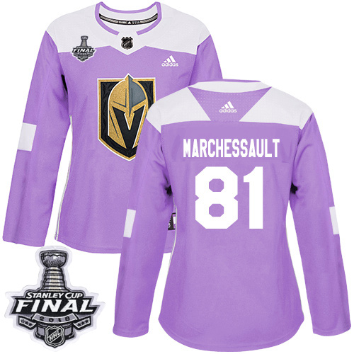 Adidas Golden Vegas Golden Knights #81 Jonathan Marchessault Purple Authentic Fights Cancer 2018 Stanley Cup Final Women's Stitched Jersey Womens