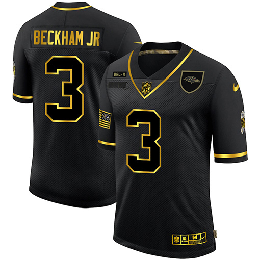 Baltimore Ravens #3 Odell Beckham Jr. Men's 2020 Salute To Service Golden Limited Jersey Black
