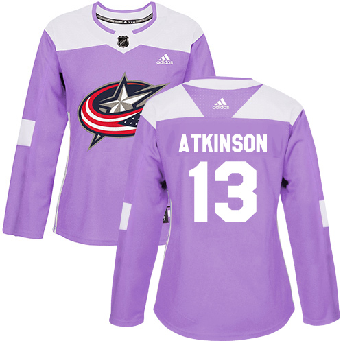 Adidas Columbus Blue Jackets #13 Cam Atkinson Purple Authentic Fights Cancer Women's Stitched Jersey Womens