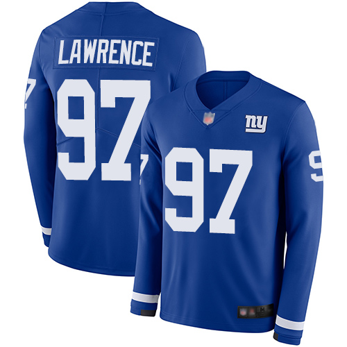 Giants #97 Dexter Lawrence Royal Blue Team Color Men's Stitched Limited Therma Long Sleeve Jersey