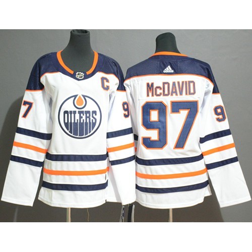 Adidas Edmonton Oilers #97 Connor McDavid White Road Authentic Women's Stitched Jersey Womens