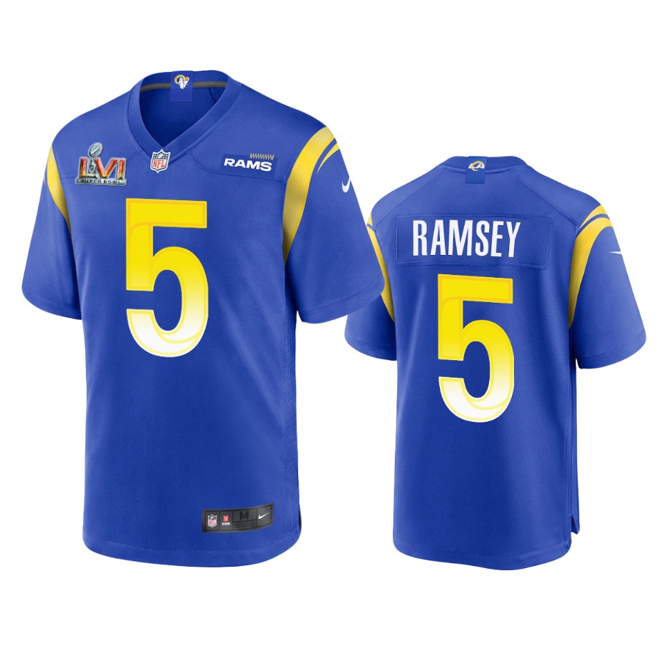 Los Angeles Rams #5 Jalen Ramsey Men's Super Bowl LVI Patch Game Jersey - Royal