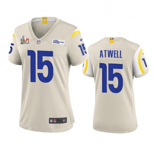 Los Angeles Los Angeles Rams #15 Tutu Atwell Women's Super Bowl LVI Patch Game Jersey - Bone Womens