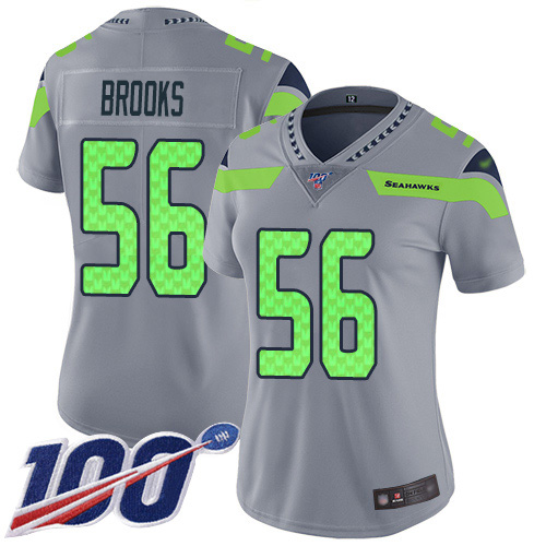 Seattle Seahawks #56 Jordyn Brooks Gray Women's Stitched Limited Inverted Legend 100th Season Jersey Womens